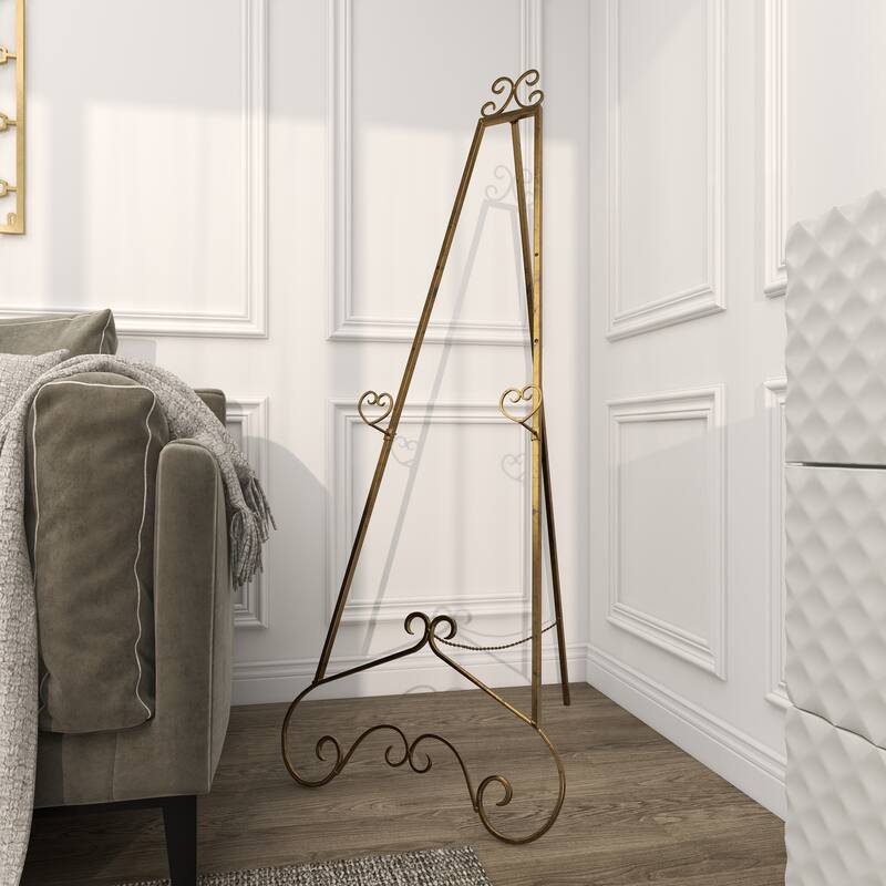 Gold Metal Extra Large Adjustable 3 Tier Scroll Display Easel with Chain Support - 23 x 33 x 68