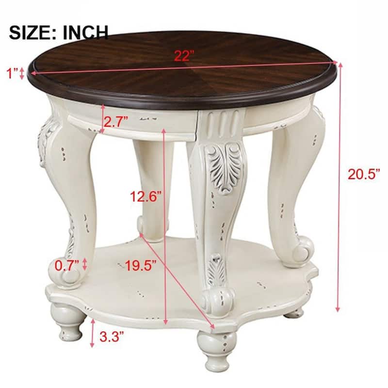 Round End Table,Solid Wood Sofa Side Table with Shelf,Living Room Corner Table Easy Assemble