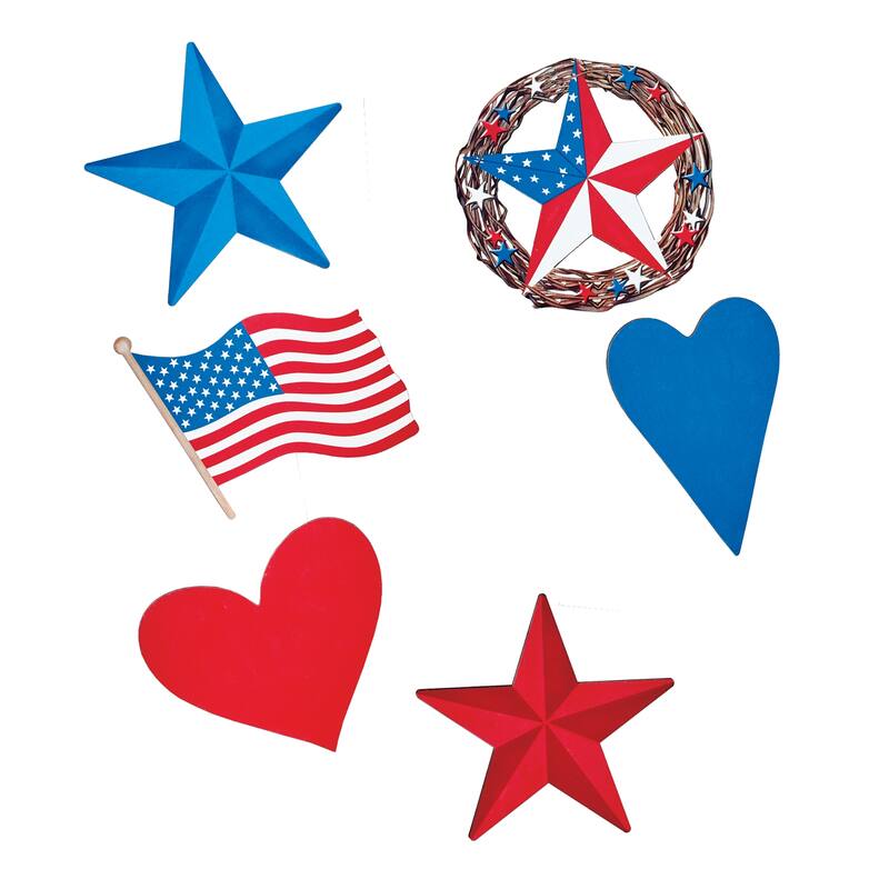 Patriotic Americana Wooden Refrigerator Magnets - Set of 6 - 4.5 x 4.25 x 0.12