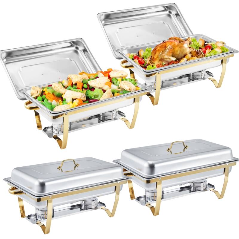 2/4 Packs Chafing Dishes for Buffet 8QT Stainless Steel - 4 Pack - Gold