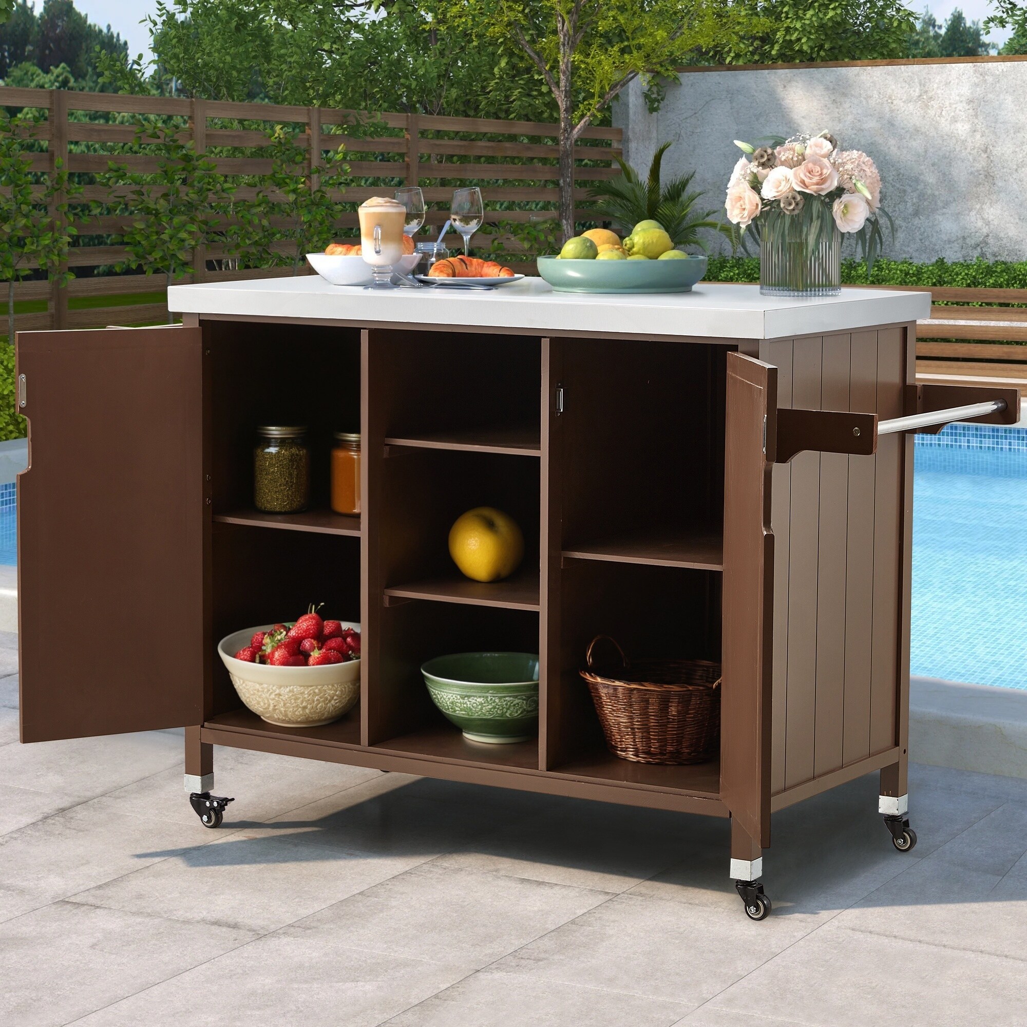 ★ジモティ割あり★  キッチンラック ダークブラウン H82×D40×W82 クリーニング済み OJ7794 walnut-brown-nestfair-kitchen-