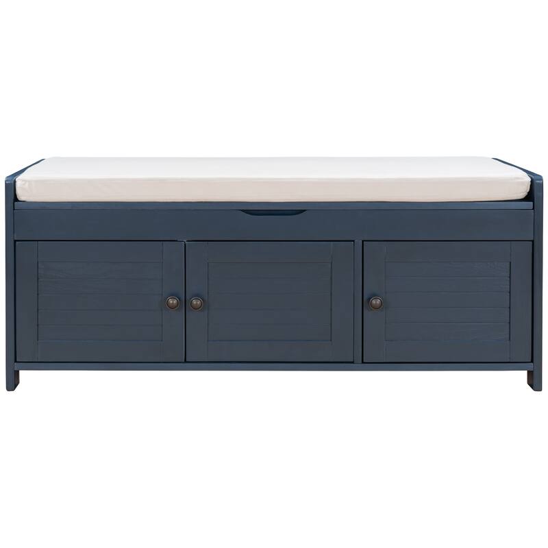3 Shutter-shaped Doors Storage Benches with Removable Cushion