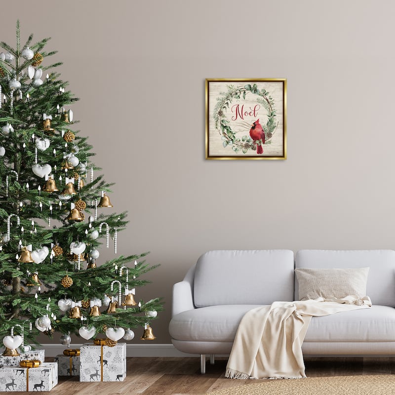 Stupell Noel Wreath with Cardinal Framed Floater Canvas Wall Art Design By Mollie B.