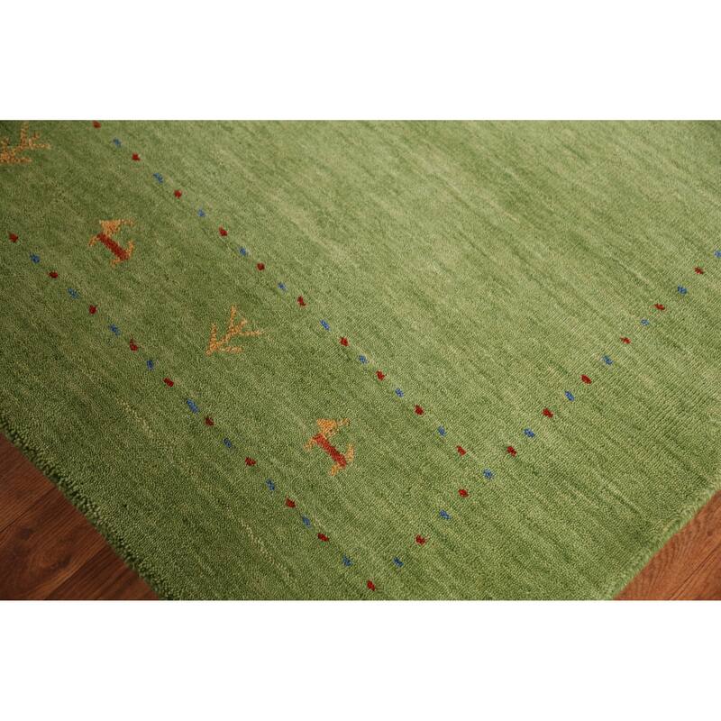 Hand Knotted Oriental 100% Wool Carpet Tribal Animal Pictorial Green Gabbeh Area Rug - 7' 7'' X 5' 3''