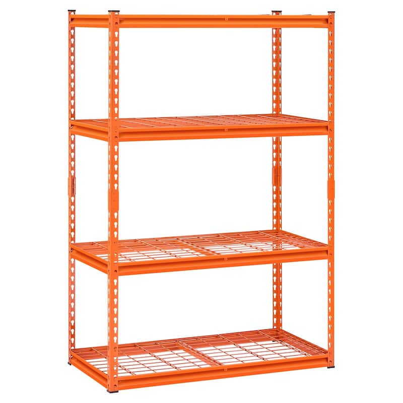 Orange Steel Garage Shelf with Hooks, Adjustable Garage Shelving