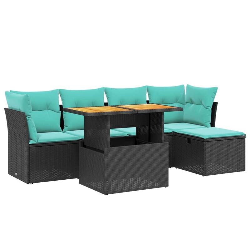 vidaXL Patio Sofa Set with Cushions Outdoor Furniture 6 Piece Poly Rattan - 21.7 x 24.4 x 27.2