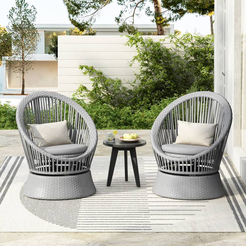 Christopher Knight Home - PureNest 26.7" Modern Gray Wicker Lounge Chair with Rattan and Iron Frame, Stylish Round Design - 2-Piece - Grey