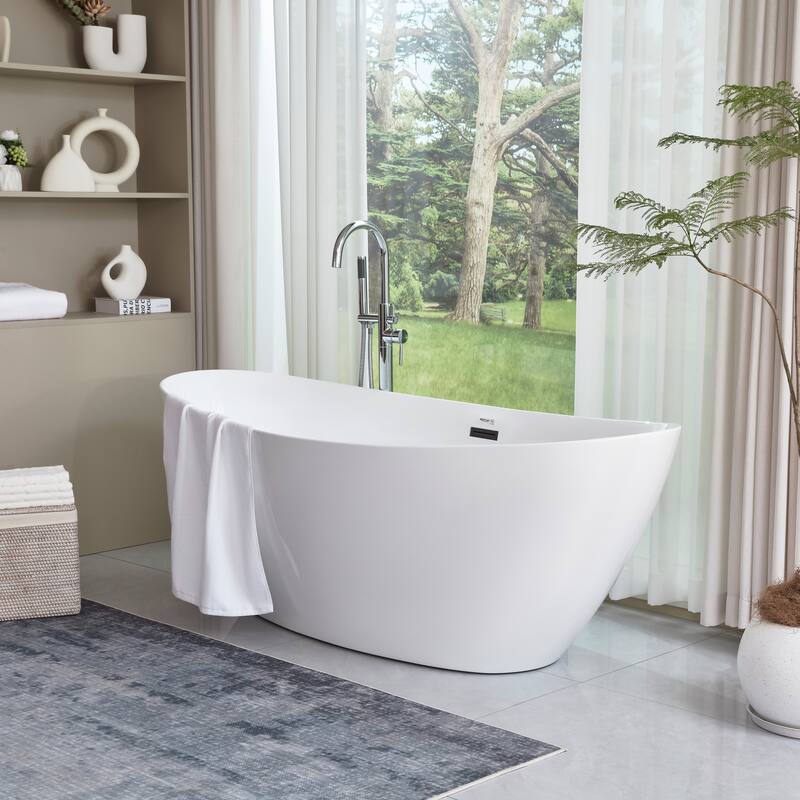 Vanity Art 71" Freestanding Acrylic Soaking Bathtub with Slotted Overflow & Pop-up Drain