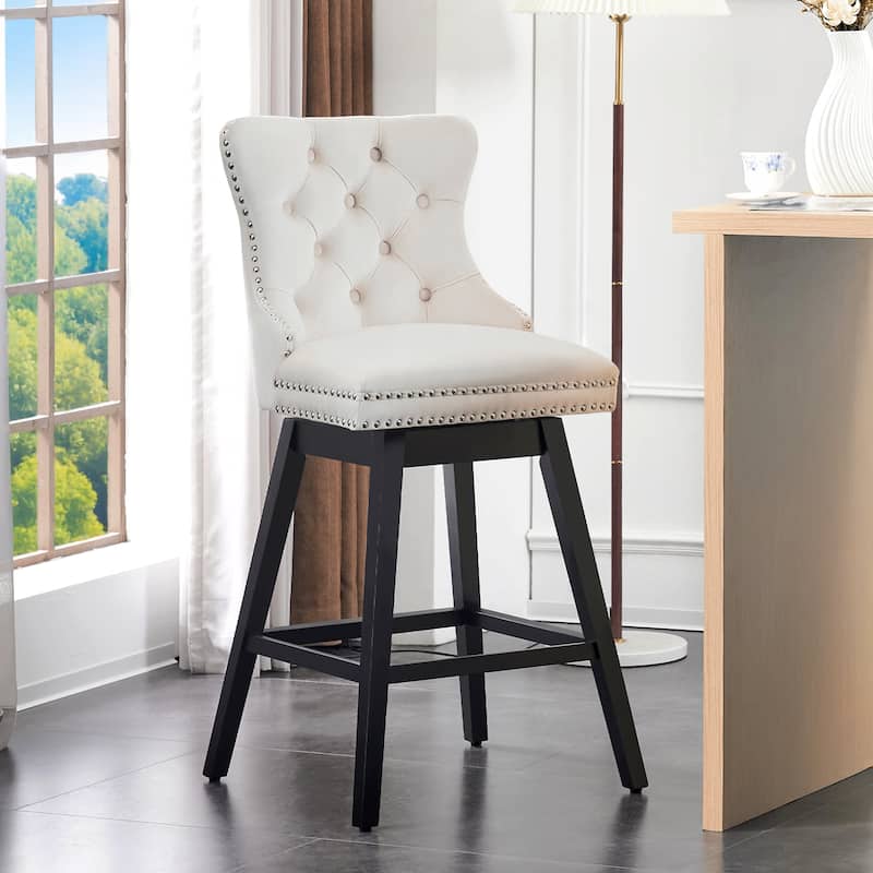26"/29" Velvet Swivel Counter and Bar Height Stools (Set of 1/2/3/4) - Single - Beige - Bar Height