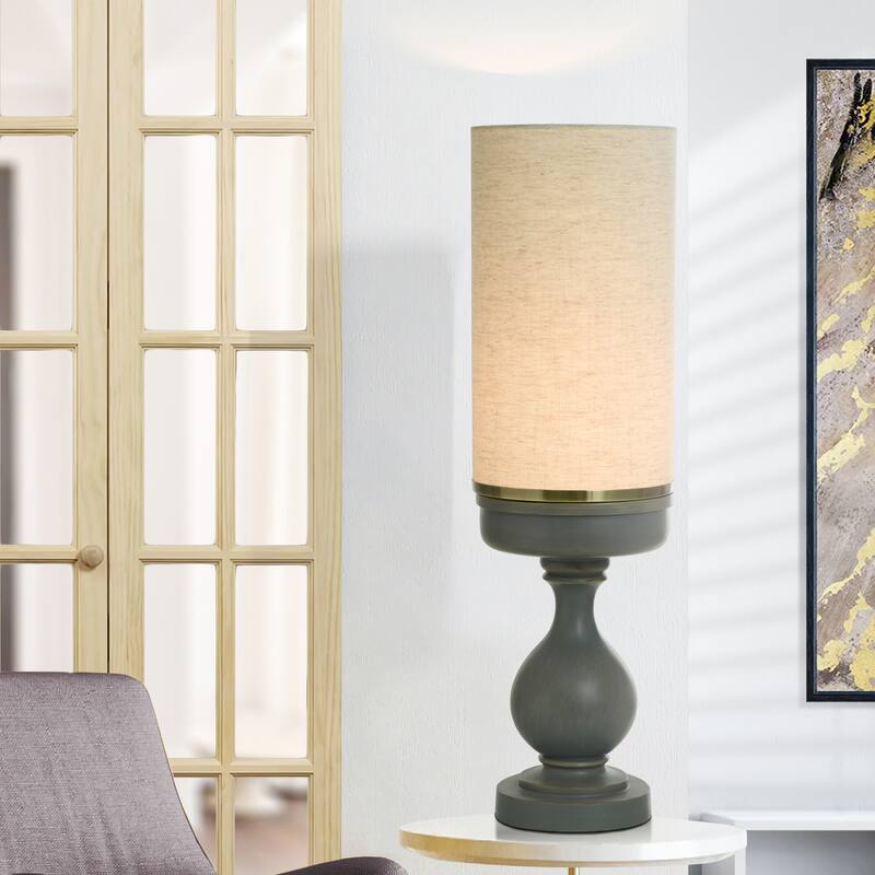 Maverick Grey Uplight - Matte Grey Brushed Base - Cream Linen Shade