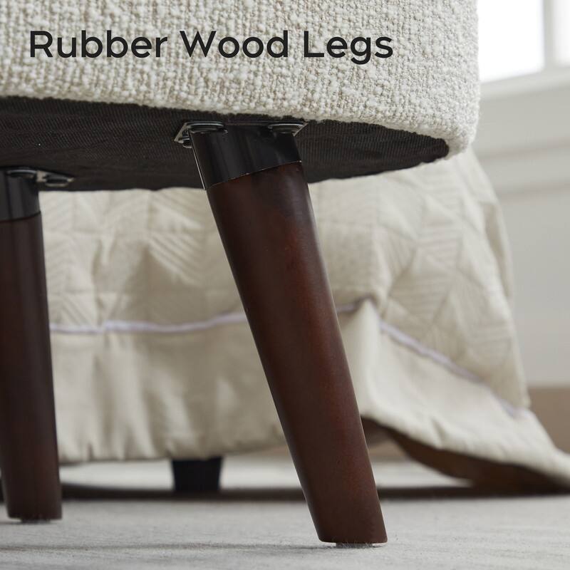 44" Beige Boucle Storage Ottoman Bench for Living Room Bedroom,Oval Storage Bench Ottoman Foot Rest Wood Legs