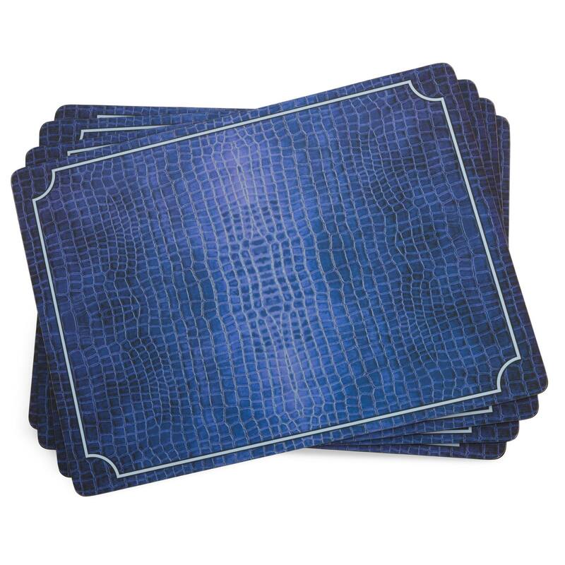 Pimpernel Set of 4 Blue Croc Leather Placemats - 15.7 x 11.7 Inch - 15.7 x 11.7 Inch