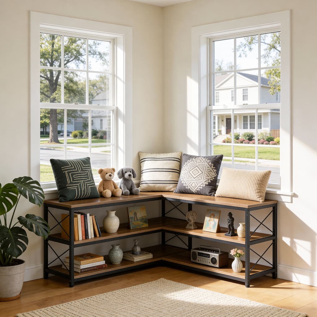 3-Tier Corner Bench, 39.4" L-Shaped Storage Bench for Entryway Bedroom