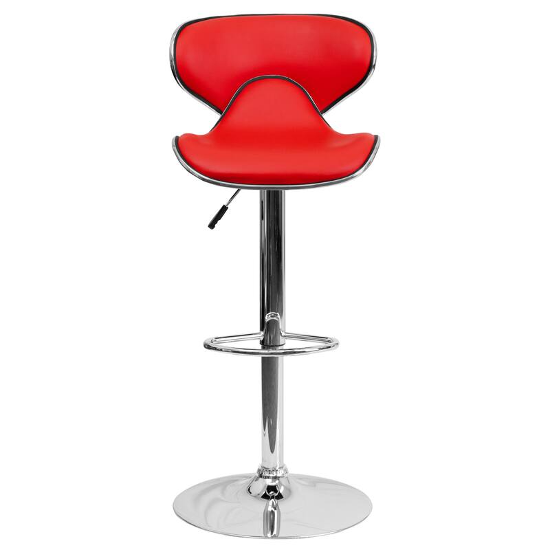2 Pack Contemporary Mid-Back Vinyl Adjustable Height Barstool with Chrome Base - 16"W x 17.5"D x 34.5" - 43"H