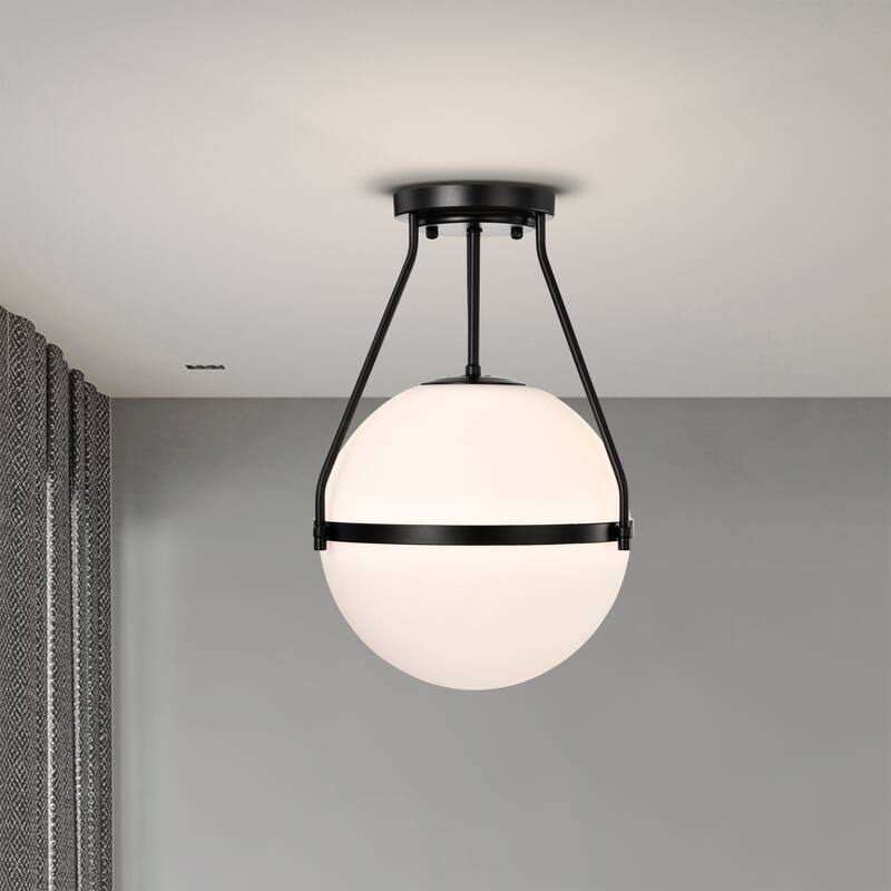 Lomique Contemporary Semi-Flushmount Ceiling Lamp Metal with Frosted Globe