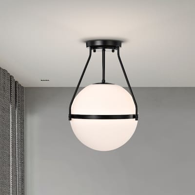 Matte Black Contemporary Semi-Flushmount Ceiling Lamp Metal with Frosted Globe