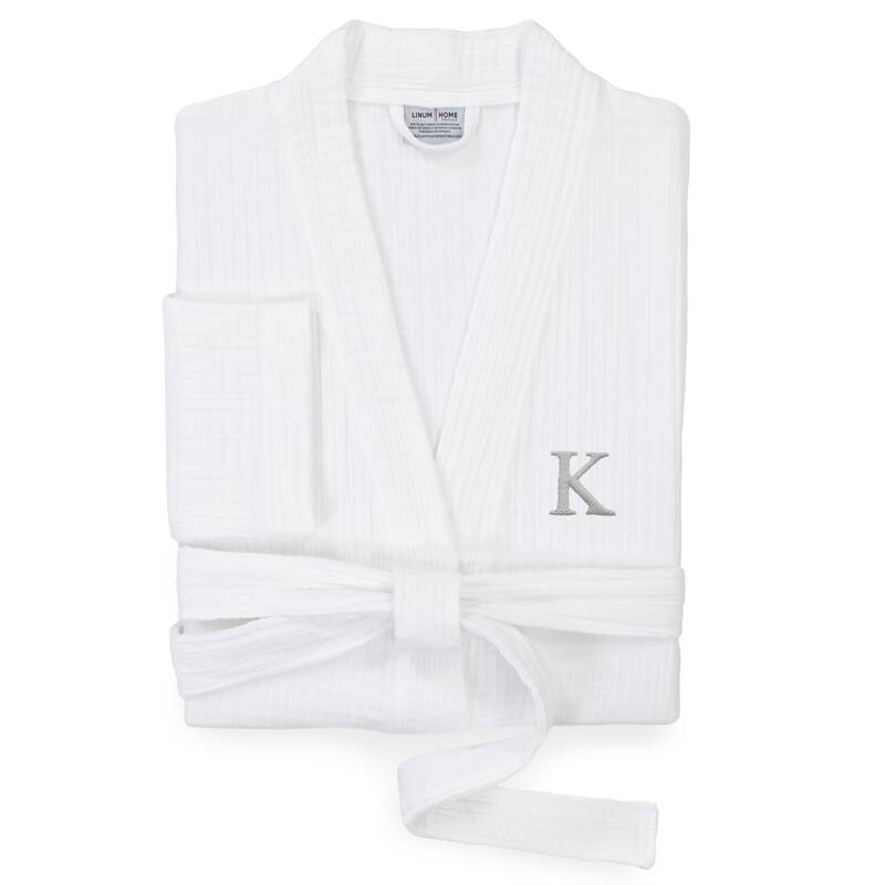 Authentic Hotel and Spa White 100% Turkish Cotton Smyrna Monogrammed Luxury Robe - L/XL - K