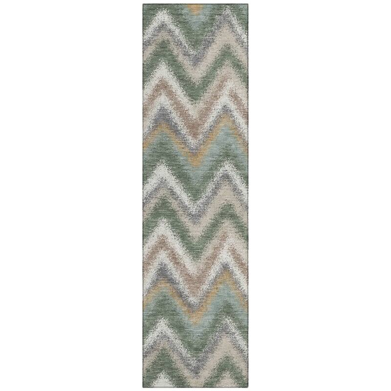 Machine Washable Indoor/ Outdoor Modern Chevron Chantille Rug