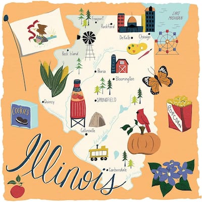 Illinois Home 4-Pack Absorbent Stone Coasters with Protective Cork Backing 4" Square Made in The USA Artistic Easily Wipes Clean