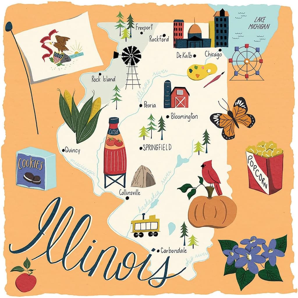 Illinois Home 4-Pack Absorbent Stone Coasters with Protective Cork Backing 4" Square Made in The USA Artistic Easily Wipes Clean