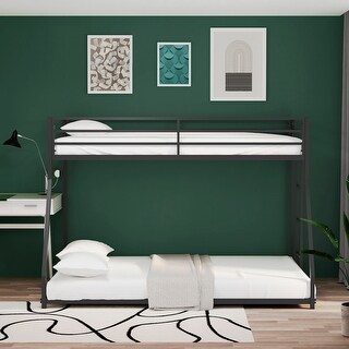 Twin over Full Square Metal Bunk Bed With Exchangeable Ladder