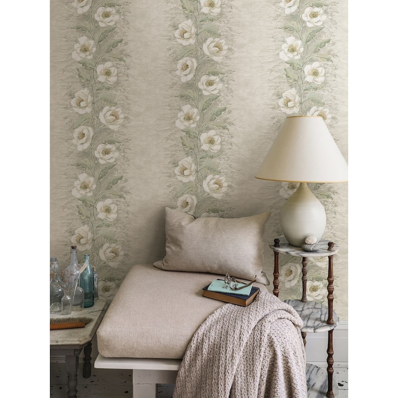 Zio and Sons Dutch Garland Timeless Grey Gardenia Stripe Wallpaper