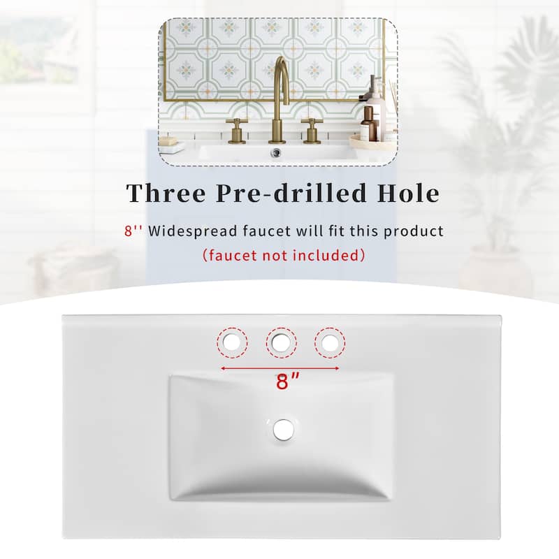 Modern 36" Bathroom Vanity with Ceramic Sink, 2 Drawers & Storage Cabinet, Freestanding Design