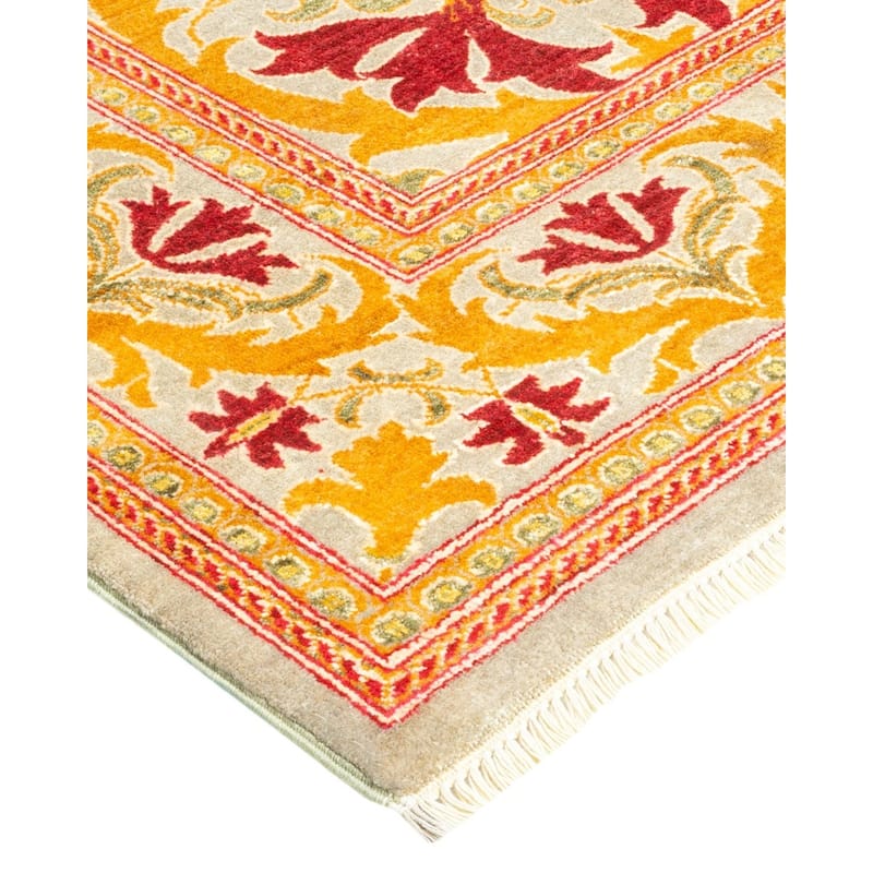Overton Hand Knotted Wool Vintage Inspired Modern Contemporary Arts & Crafts Ivory Area Rug - 6' 4" x 9' 2"