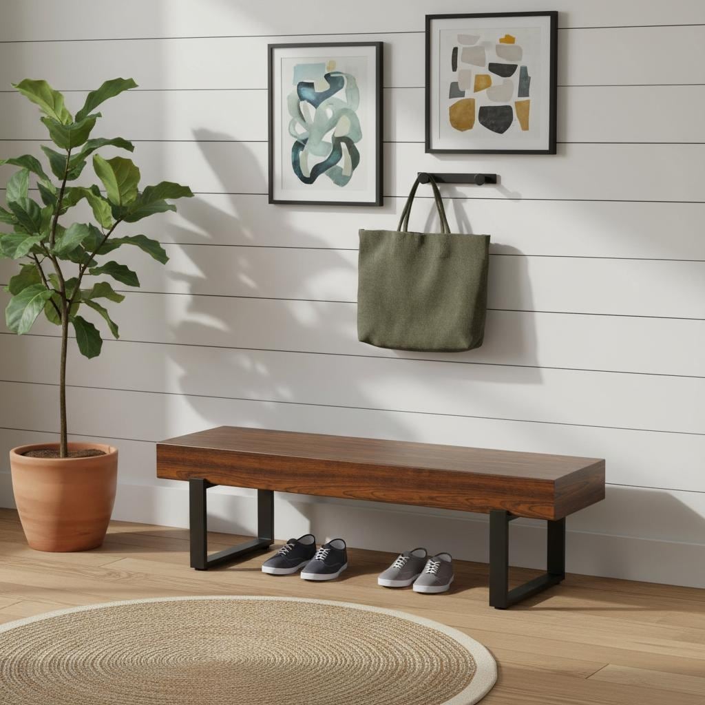 Sleek Modern Unupholstered Bench with Heavy-Duty Metal Legs by Harper&Bright Designs