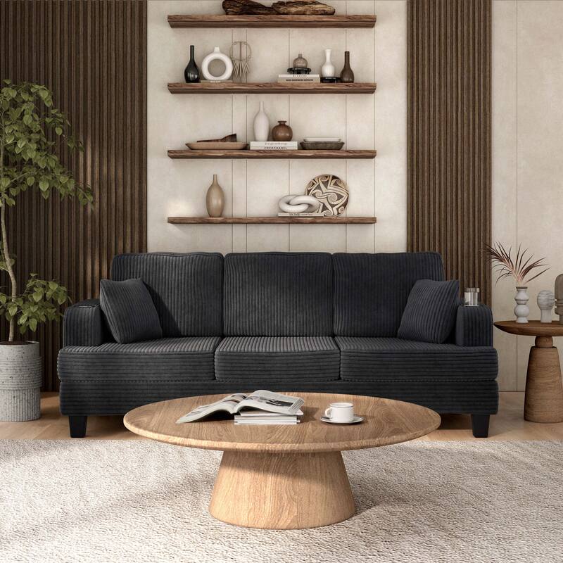 Furniture of America Xenia Modern Chenille Sofa with Cup Holders and USB Ports