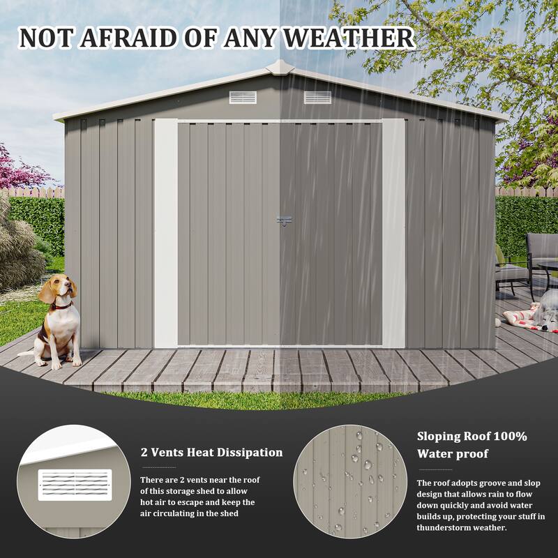 Outdoor Metal Storage Shed with 3 Lockable Doors and 4 Vents