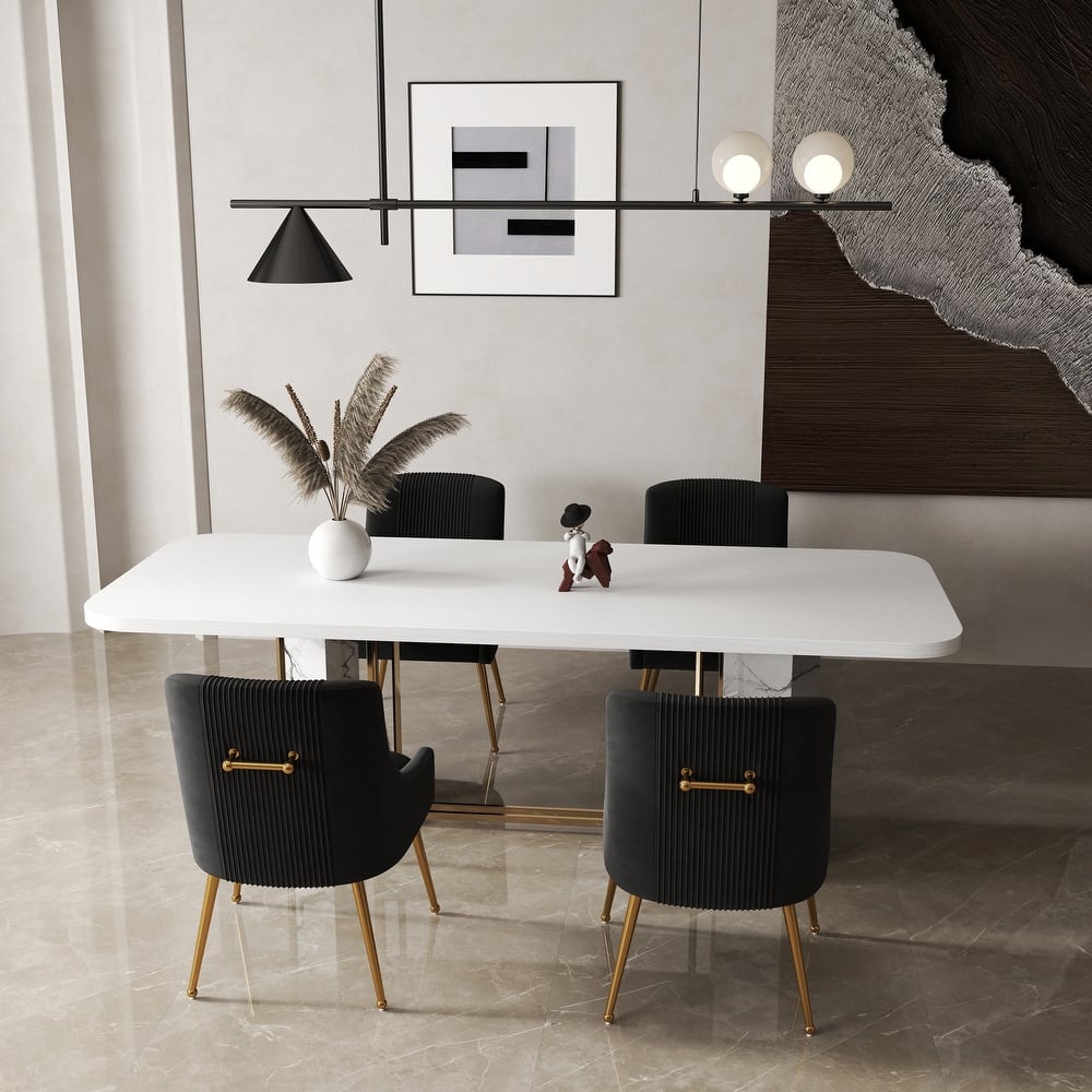 SEYNAR Modern Glam Boucle Pleated Velvet Dining Chair or Vanity Chair Set of 4 with Rear Handle