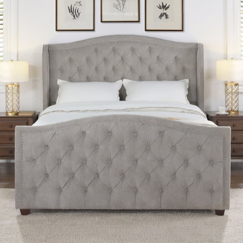 Angelina Upholstered Tall Tufted Wingback Bed Frame