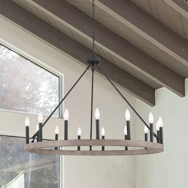 Acroma 15-light Farmhouse Large Wagon Wheel Candle Chandelier with UL Certified - D40'' * H130'' - Driftwood