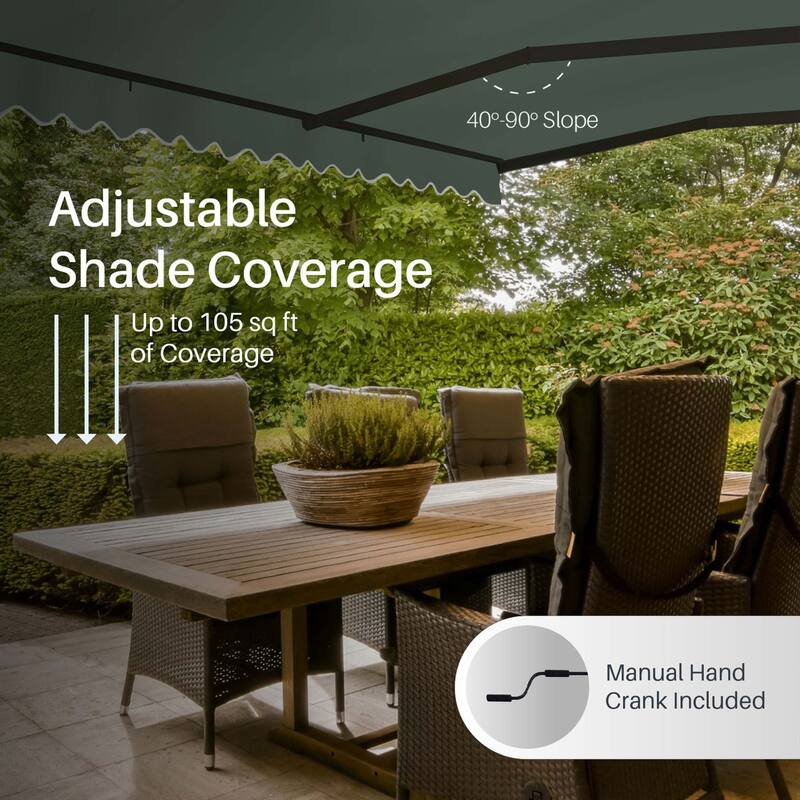 ALEKO Caribbean Manual Retractable Patio Awning - Black Frame - Forest Green - 12 x 10 Feet