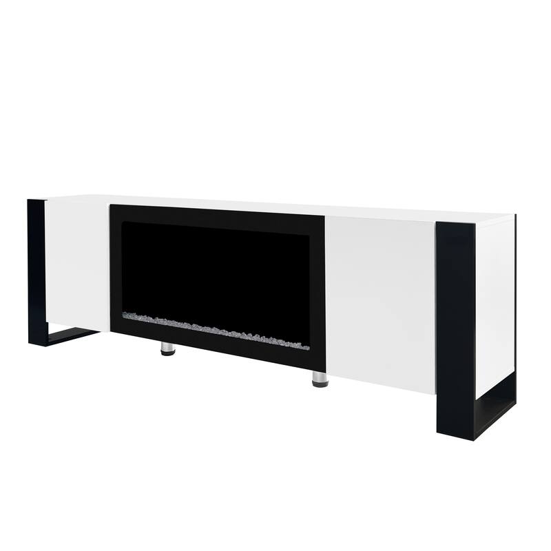 Modern 68.1 TV Stand with Built-in Fireplace, High Gloss Finish, and Spacious Cabinets for Organized Living.
