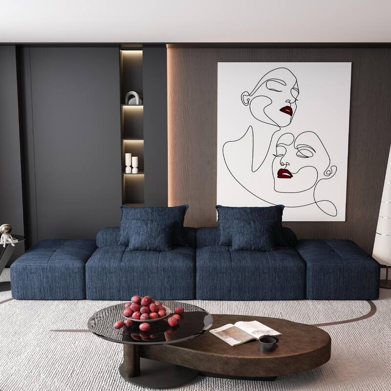 Modern Oversized Modular Chenille Sectional Sofa with 2 Ottomans and 2 Seat, 4 Pillows for Living Room