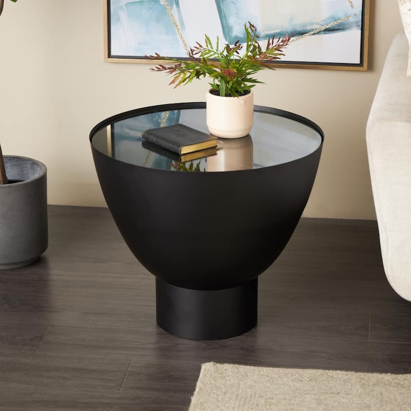 Metal Geometric Accent Table with Glass Tabletop and Elevated Base - Black - Roche River Decor