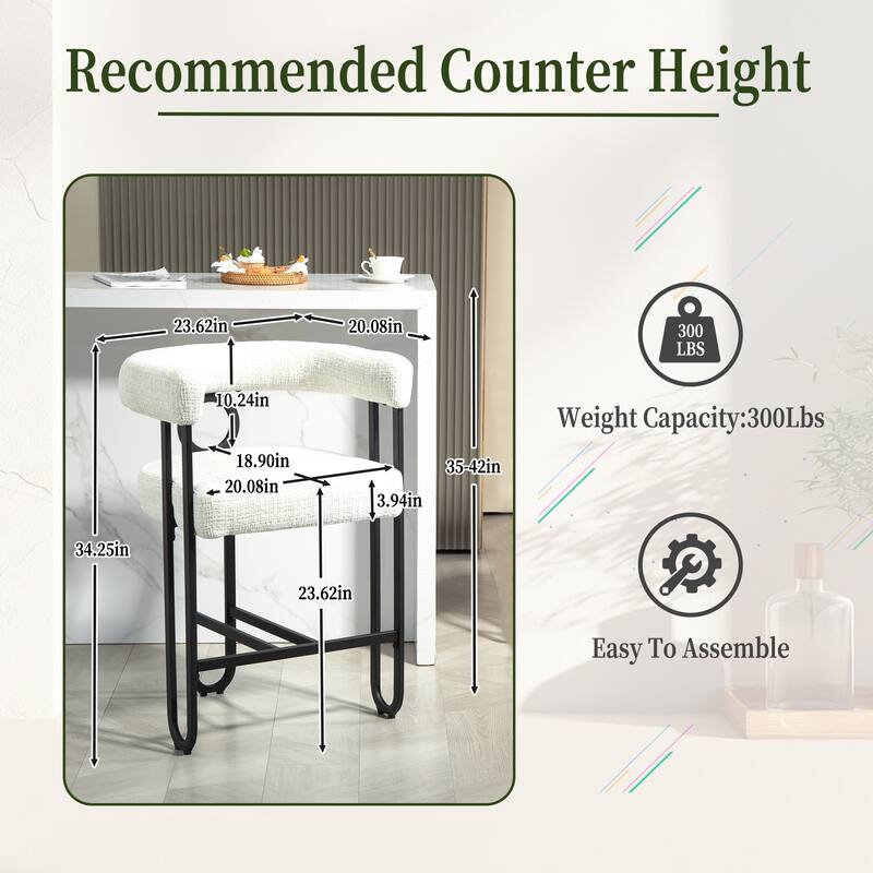 Modern Bar Stool with Back for Kitchen 2PCS