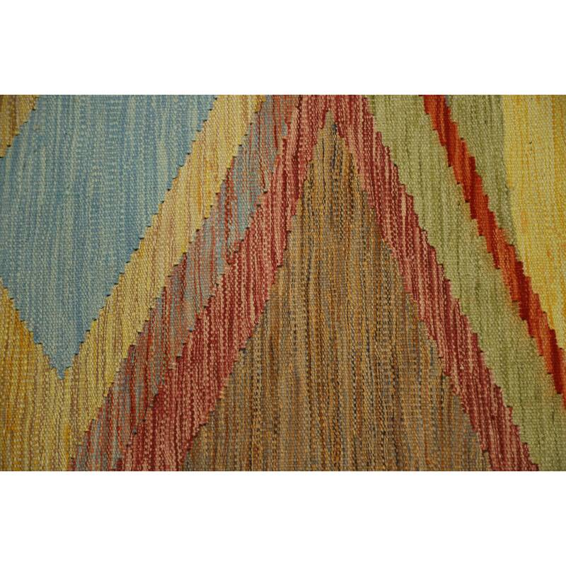 Hand Woven Oriental 100% Wool Carpet Southwestern Tribal Multi-Colored Kilim Area Rug - 9' 10'' X 8' 2''