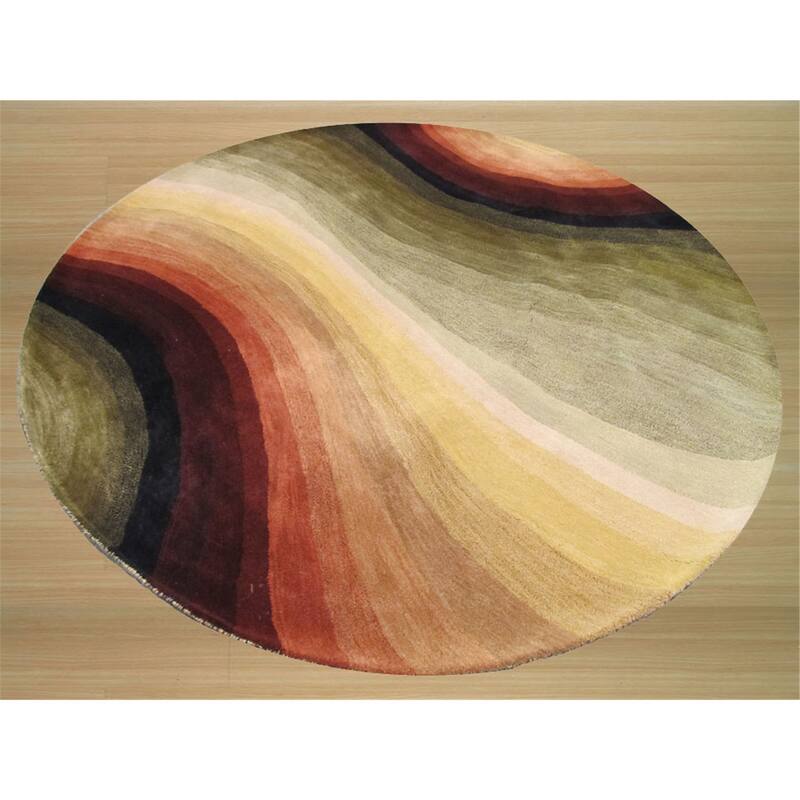 Multicolored Hand-Tufted Wool Contemporary Desertland Rug, 9'9 Round, Plush Vibrant Accent - L