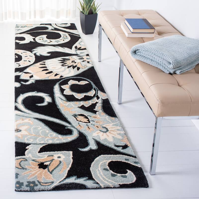 SAFAVIEH Handmade Wyndham Rosaleen Modern Wool Rug - 2'3" x 9' Runner - Black/Multi