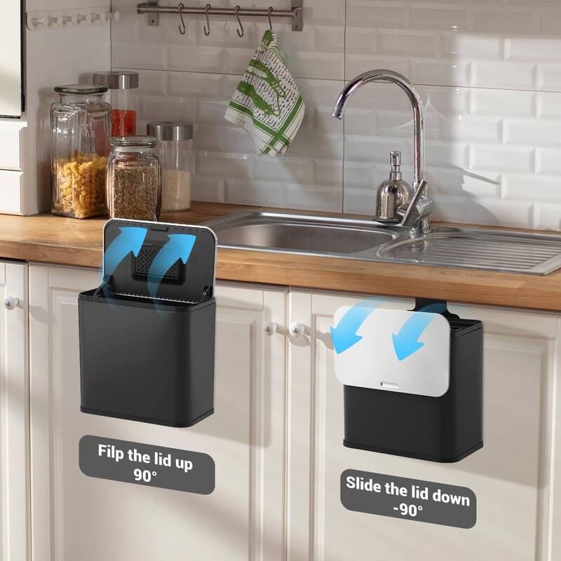 1.3 Gallon Hanging Kitchen Trash Can with Lid, Wall-Mounted Waste Bin