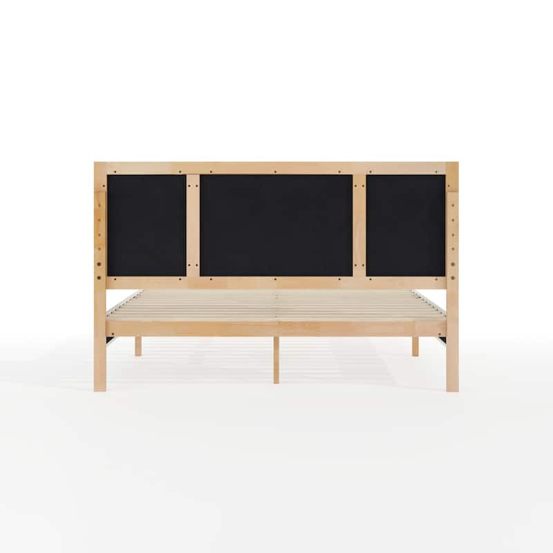 Martha Stewart Wooden Platform Bed with Upholstered Base and Triple Inset Headboard
