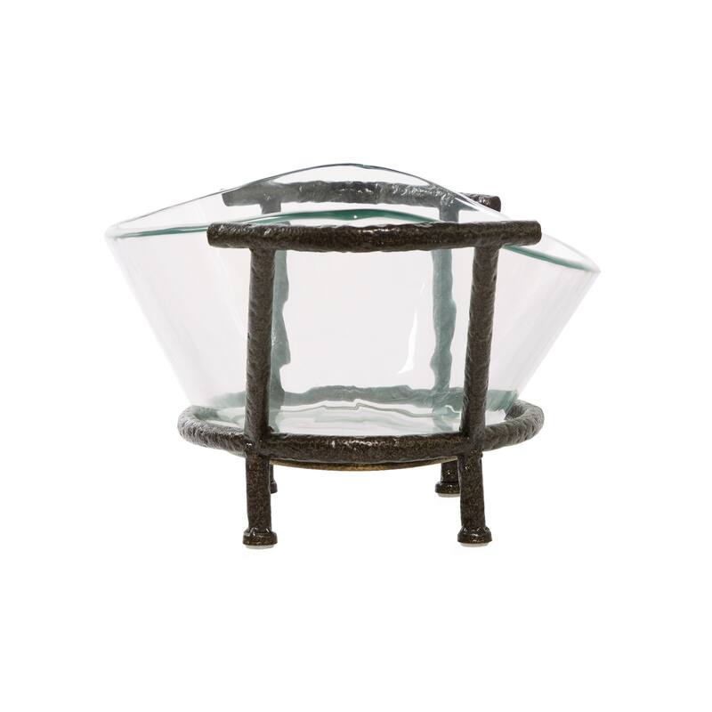 CosmoLiving by Cosmopolitan Glass Kitchen Serving Bowl with Gold or Brown Metal Stand and Ring Feet - Clear or White