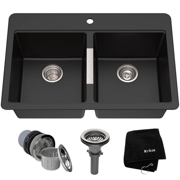KRAUS Granite 33 inch 2-Bowl Undermount Drop-in Kitchen Sink. Opens flyout.