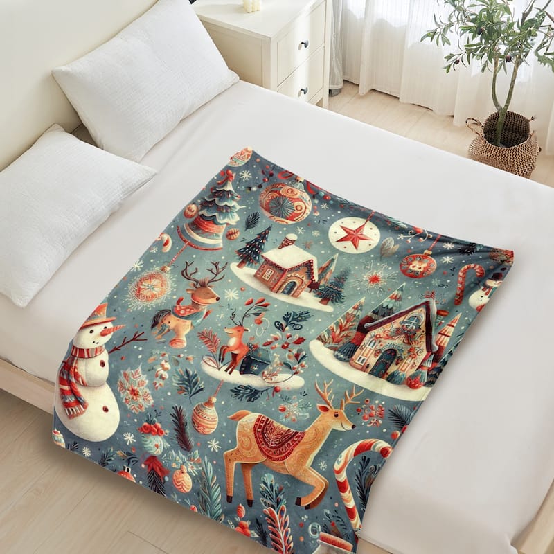 Christmas Throw Blanket Holiday Xmas Gift Fleece Blanket