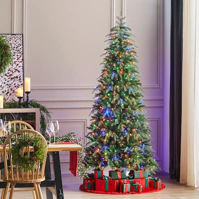 Glitzhome 7.5FT/9FT/11FT/15FT Pre-Lit Green Slim Fir Artificial Christmas Tree with Remote Control