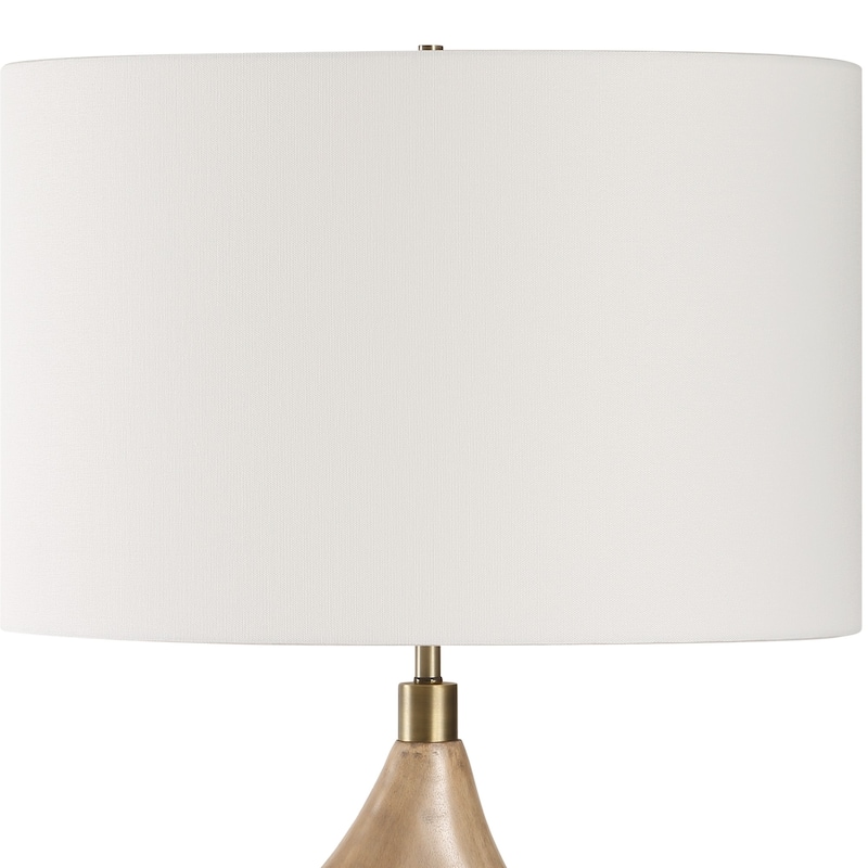 Abstract Carved Rubber Wood Floor Lamp with Oval Shade - 65.5" - Brown