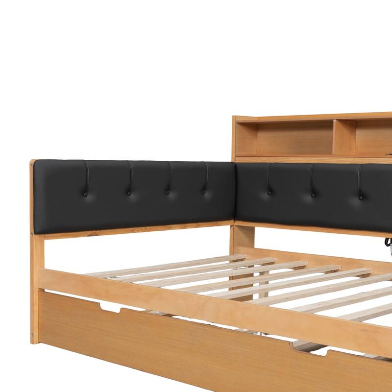Roomfitters Full Wood Daybed with Trundle, Storage Shelves and Side Bench